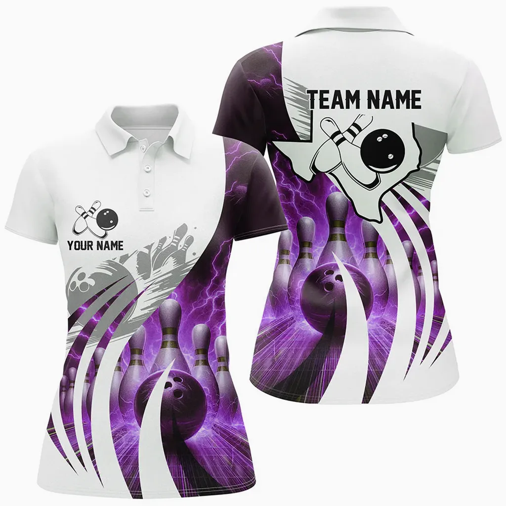 Bowling Texas Lightning Thunder Pattern Multicolor Option Customized Name 3D Shirt For Women