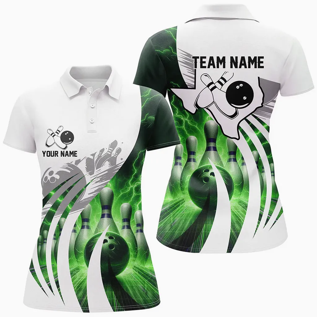 Bowling Texas Lightning Thunder Pattern Multicolor Option Customized Name 3D Shirt For Women