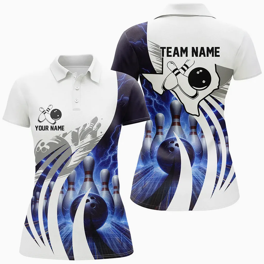 Bowling Texas Lightning Thunder Pattern Multicolor Option Customized Name 3D Shirt For Women