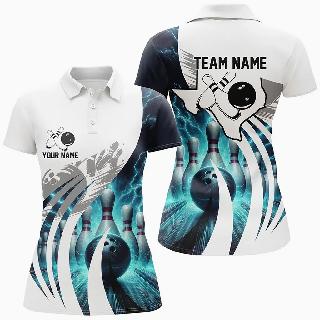Bowling Texas Lightning Thunder Pattern Multicolor Option Customized Name 3D Shirt For Women