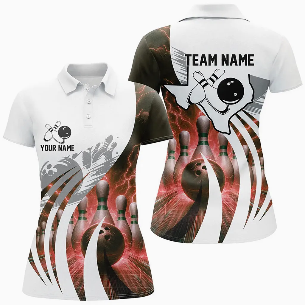 Bowling Texas Lightning Thunder Pattern Multicolor Option Customized Name 3D Shirt For Women