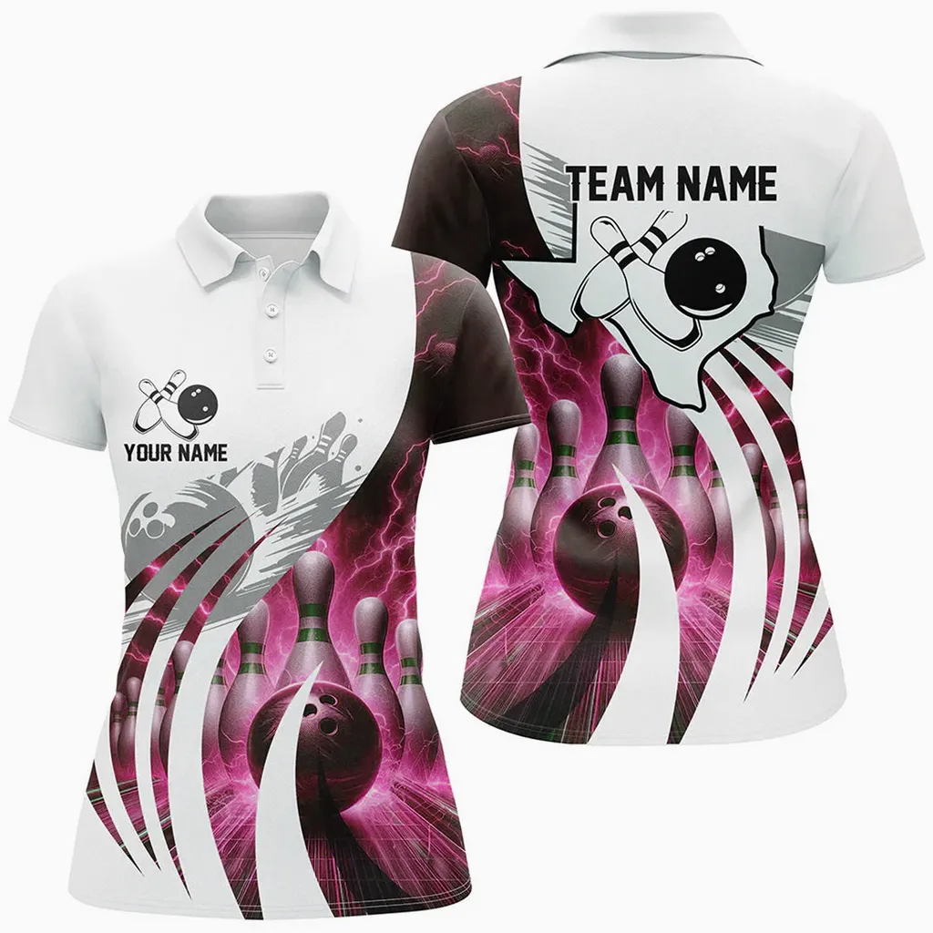 Bowling Texas Lightning Thunder Pattern Multicolor Option Customized Name 3D Shirt For Women