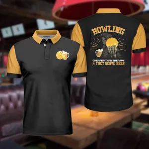 Bowling Therapy Polo Shirt, Funny Bowling Polo Shirt With Sayings, Bowling Gift Idea For Male Bowlers Coolspod