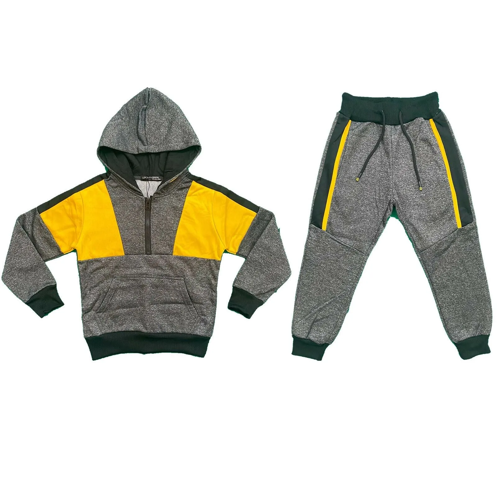 Boys Kids Panel Tracksuit Jacket Jogging Bottoms Sport Joggers PE Gym Set Warm