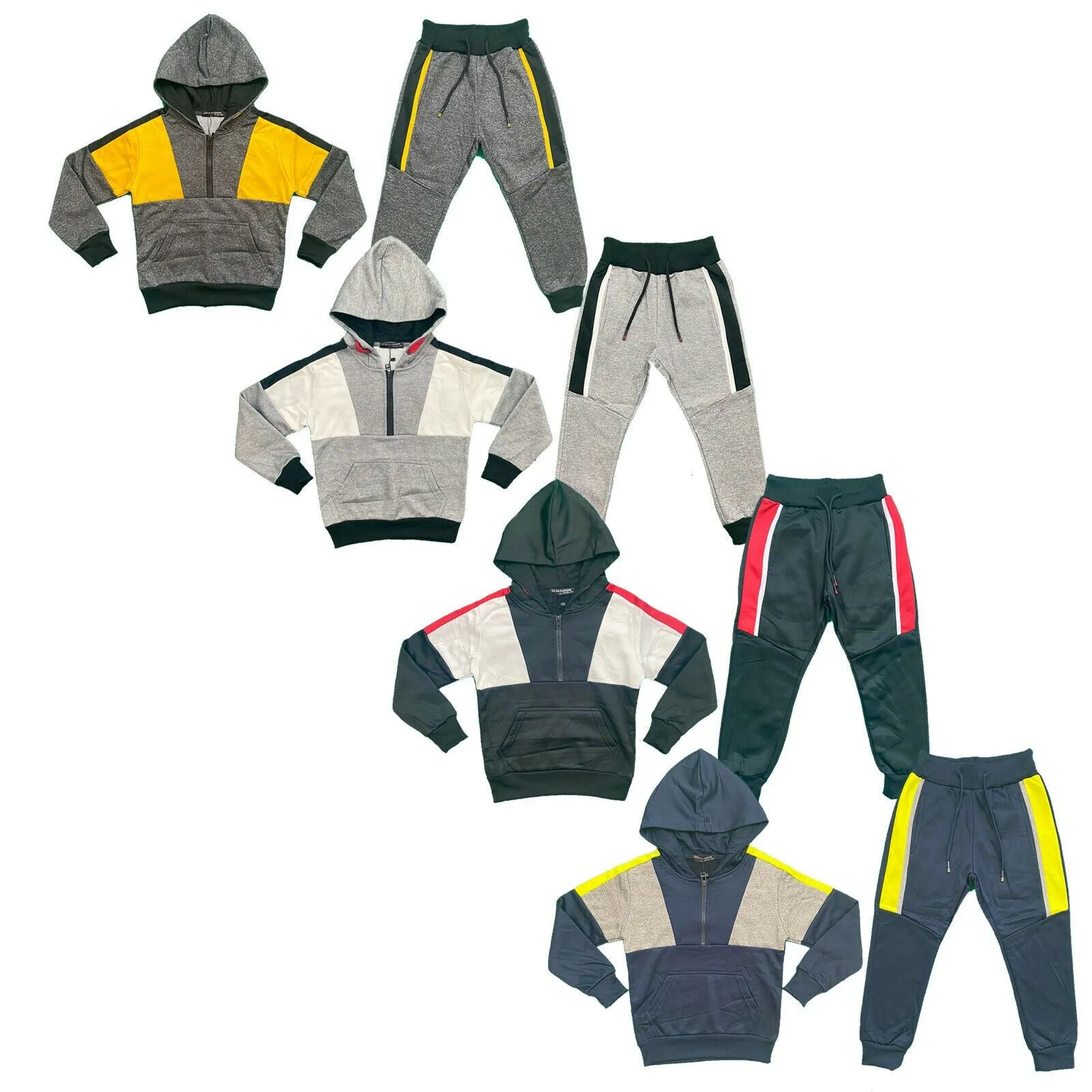 Boys Kids Panel Tracksuit Jacket Jogging Bottoms Sport Joggers PE Gym Set Warm