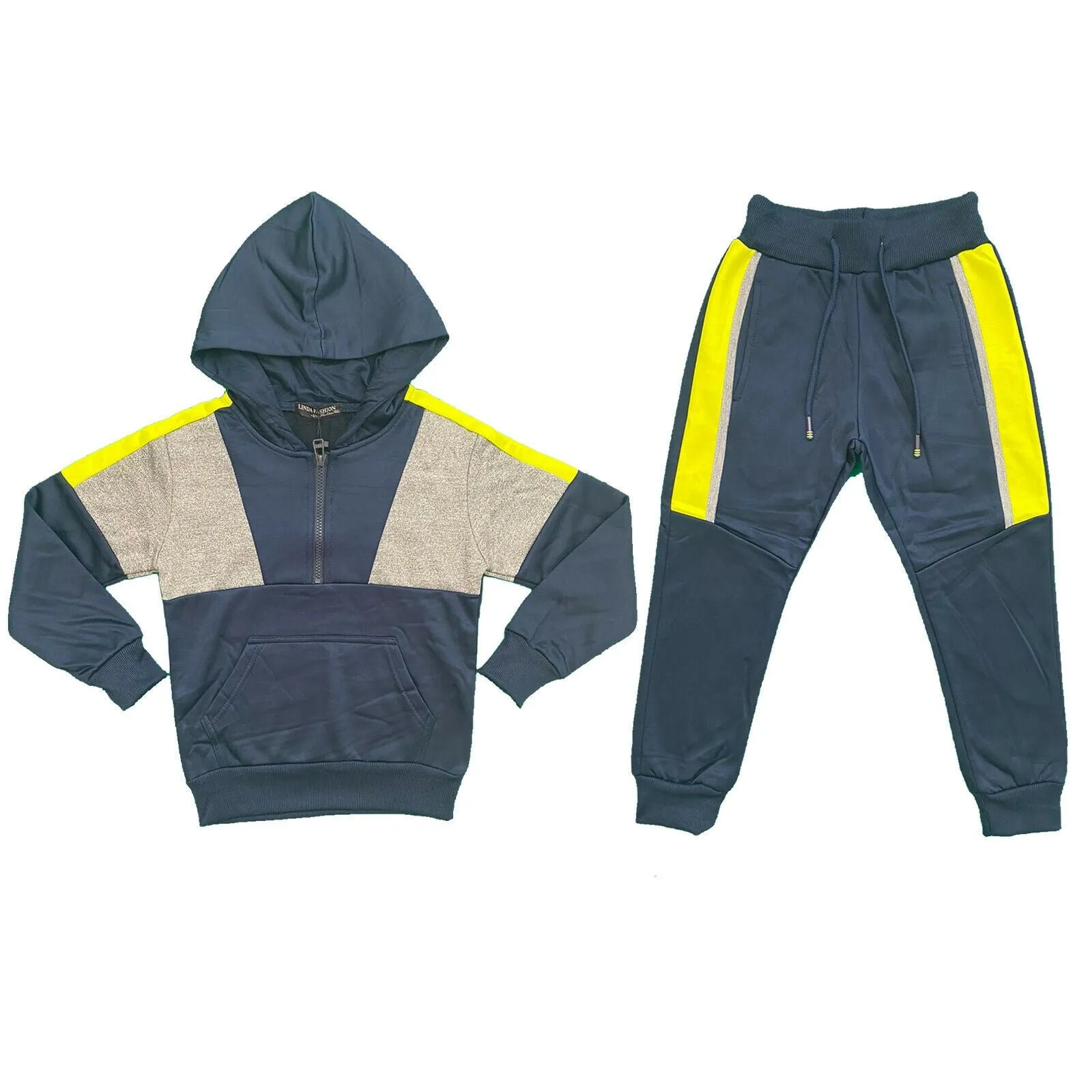 Boys Kids Panel Tracksuit Jacket Jogging Bottoms Sport Joggers PE Gym Set Warm