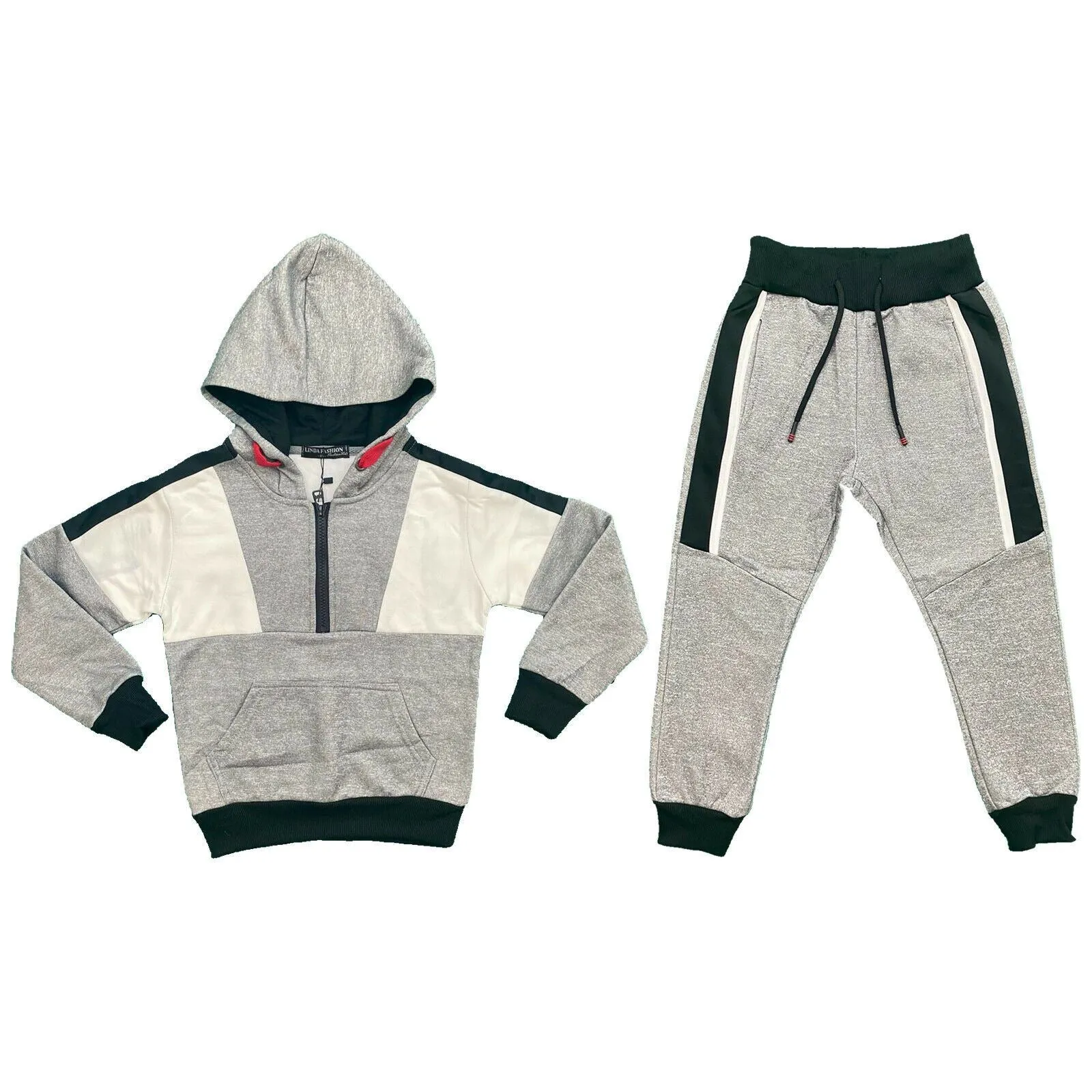 Boys Kids Panel Tracksuit Jacket Jogging Bottoms Sport Joggers PE Gym Set Warm