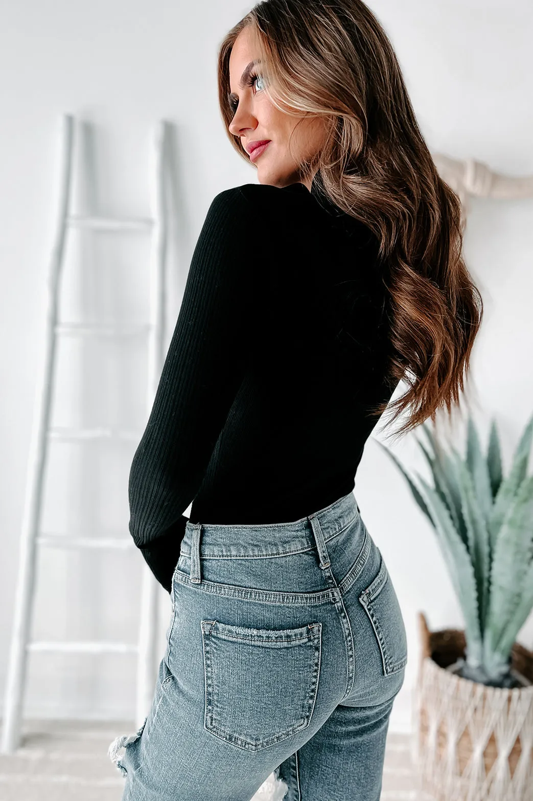 Braxton Ribbed Turtleneck Bodysuit (Black)