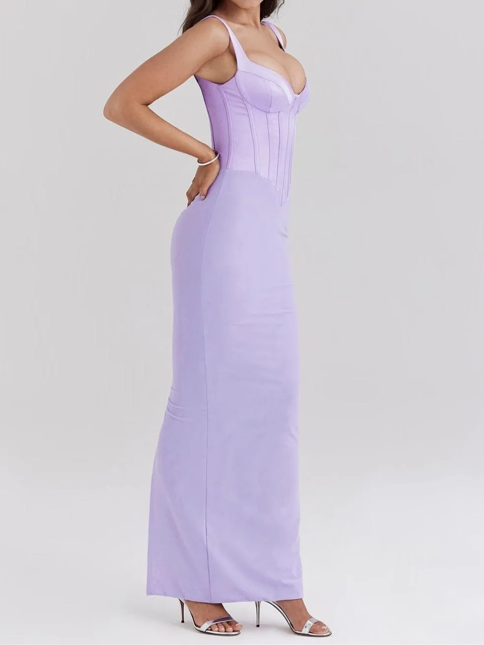 Breeze Orchid Satin Corset Maxi Dress