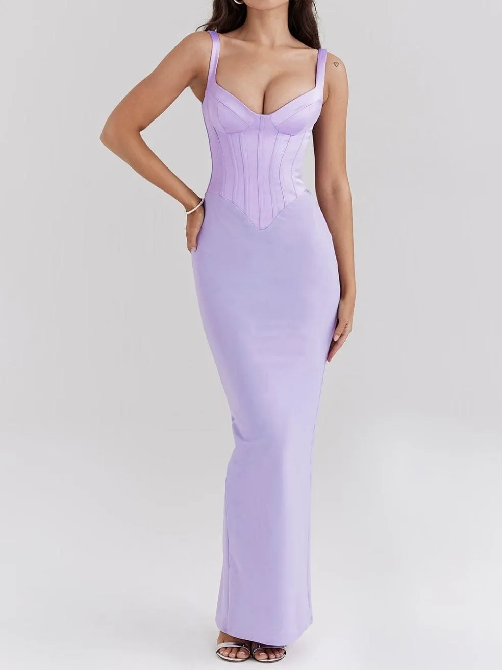 Breeze Orchid Satin Corset Maxi Dress