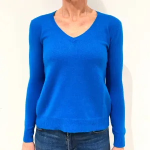 Bright Turquoise Blue Cashmere V-Neck Jumper Small Petite