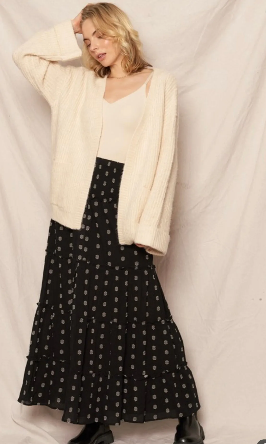 Brynlee Black & Ivory Polka Dot Lurex Skirt