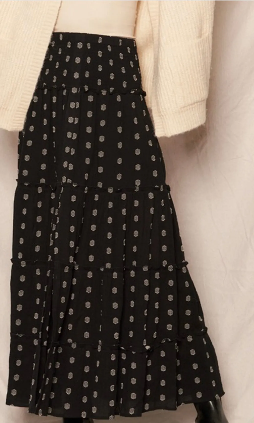 Brynlee Black & Ivory Polka Dot Lurex Skirt