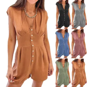 Button Short Sleeve Jumpsuit