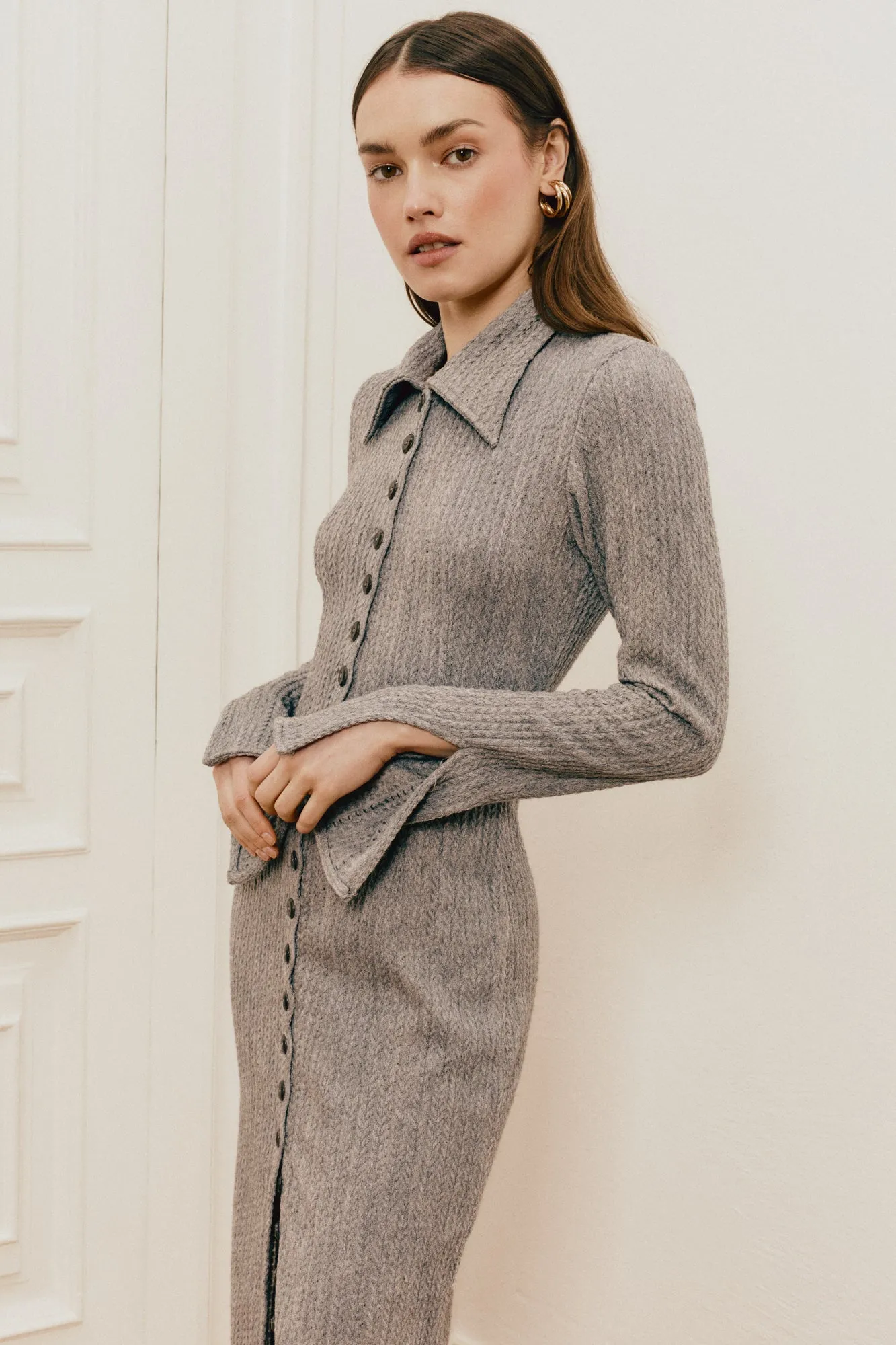 Button Up knit Shirtdress in grey
