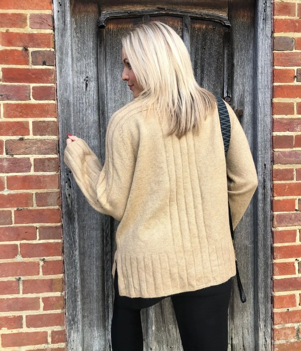Camel Soft Contrast Ribbed Jumper