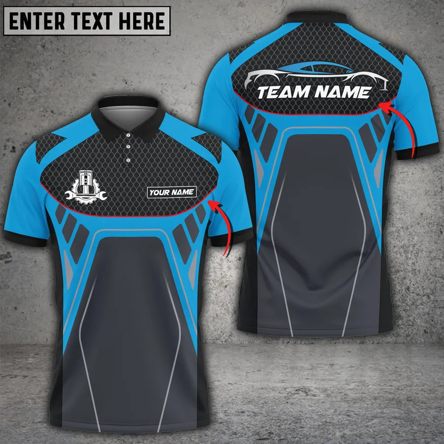 Car Auto Mechanic Custom Name Team Multi Color Printed 3D Polo Shirt, Shirt for Car Mechanic