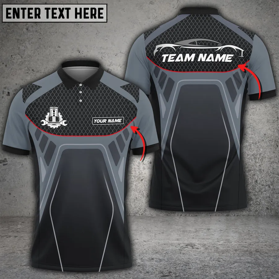 Car Auto Mechanic Custom Name Team Multi Color Printed 3D Polo Shirt, Shirt for Car Mechanic
