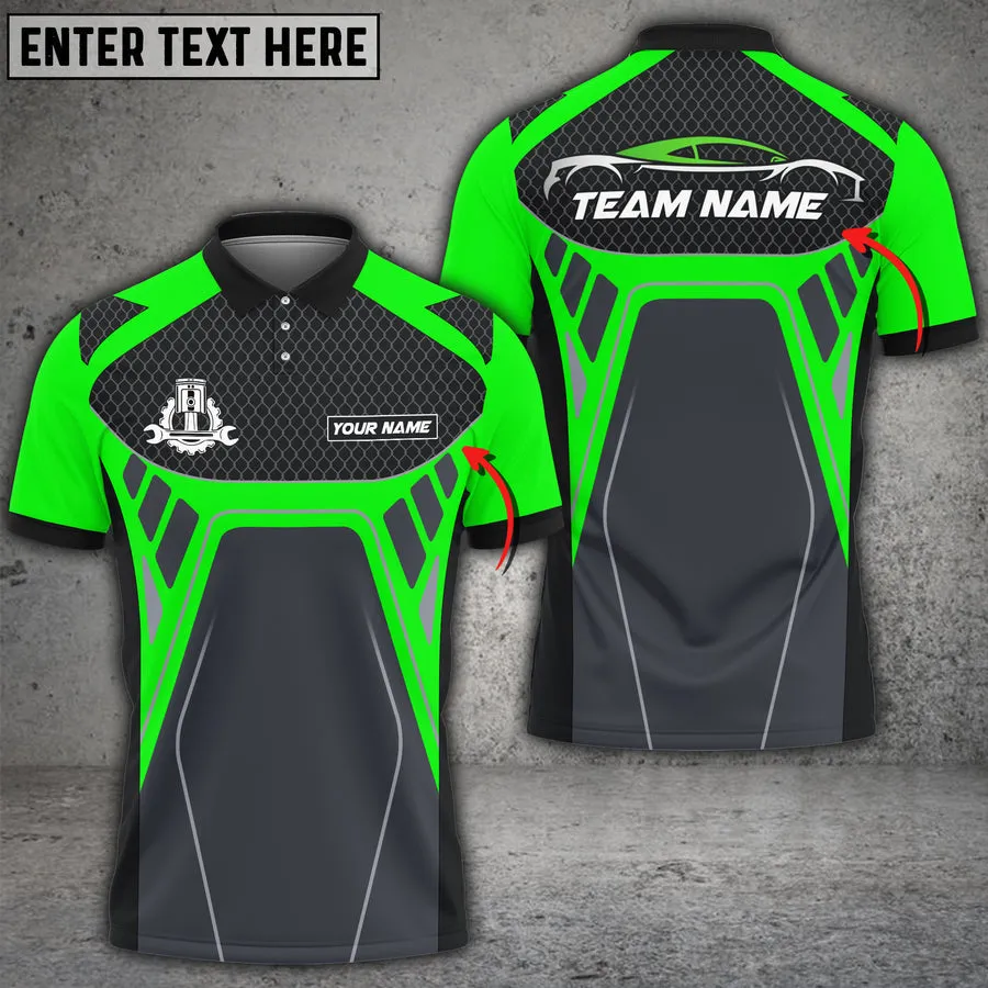 Car Auto Mechanic Custom Name Team Multi Color Printed 3D Polo Shirt, Shirt for Car Mechanic