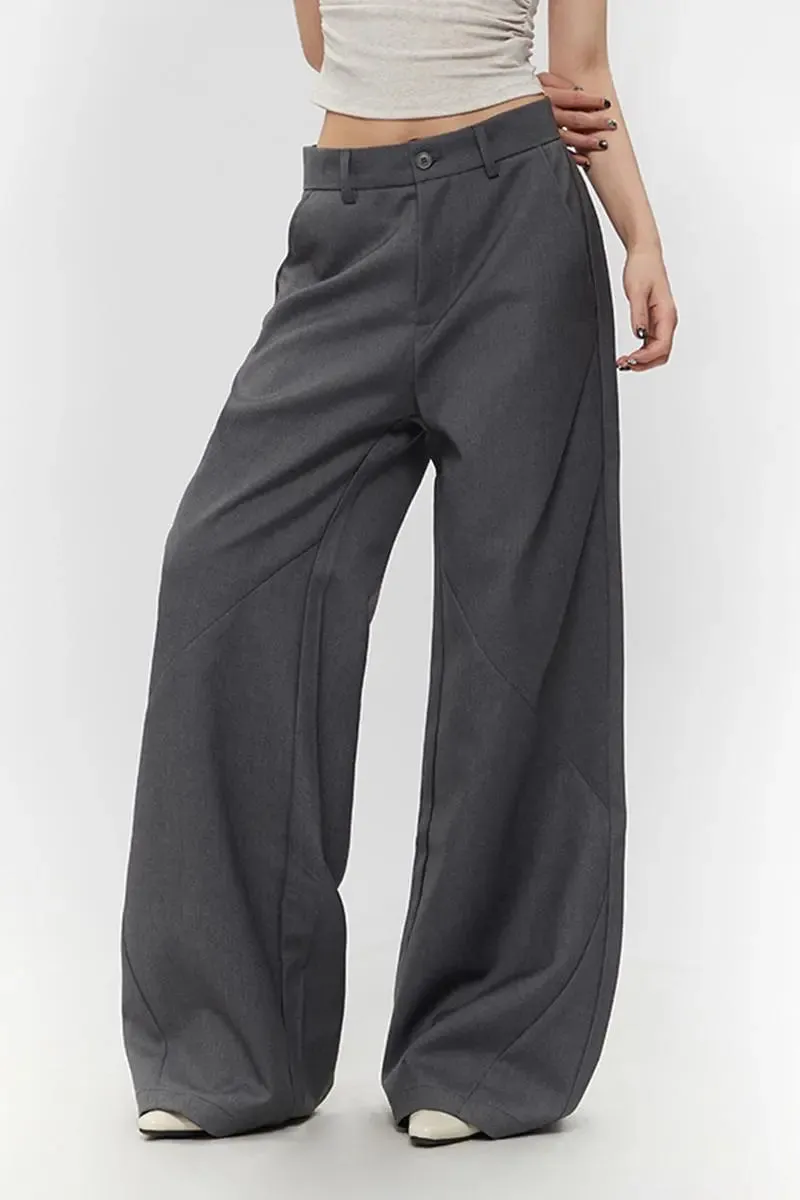 Casual Low-waist Wide-leg Dress Pants with Asymmetric Seam