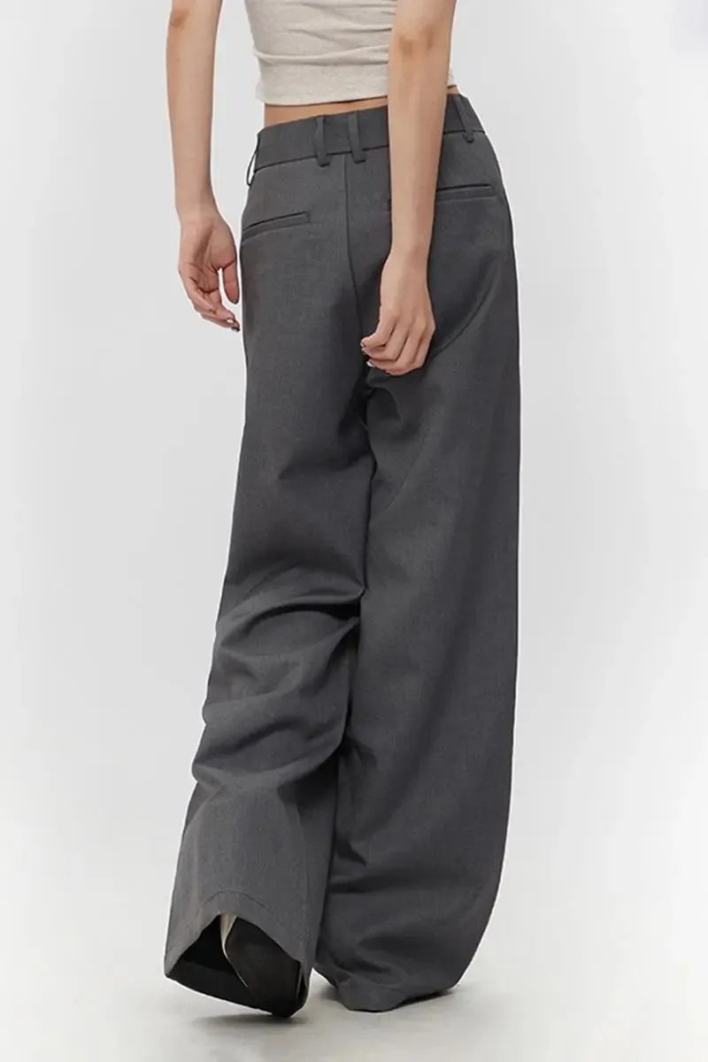 Casual Low-waist Wide-leg Dress Pants with Asymmetric Seam