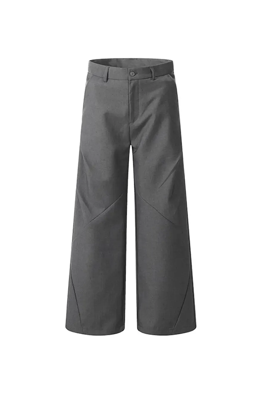 Casual Low-waist Wide-leg Dress Pants with Asymmetric Seam