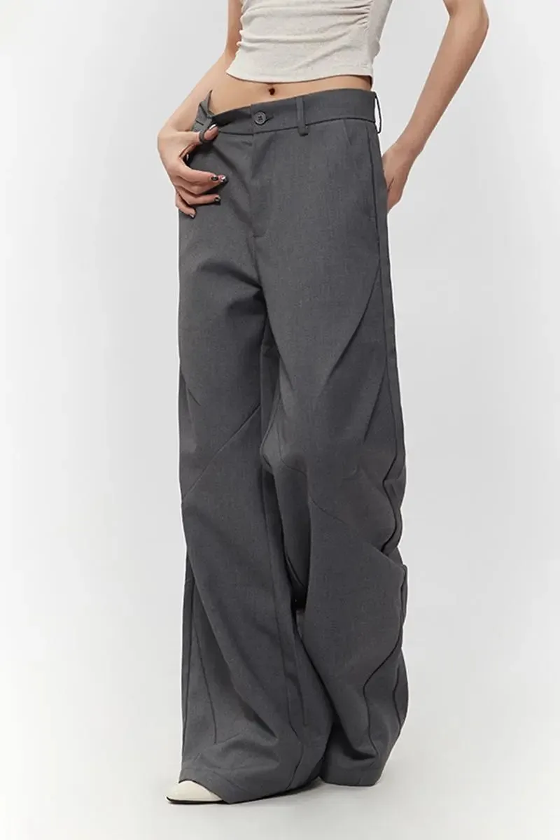 Casual Low-waist Wide-leg Dress Pants with Asymmetric Seam