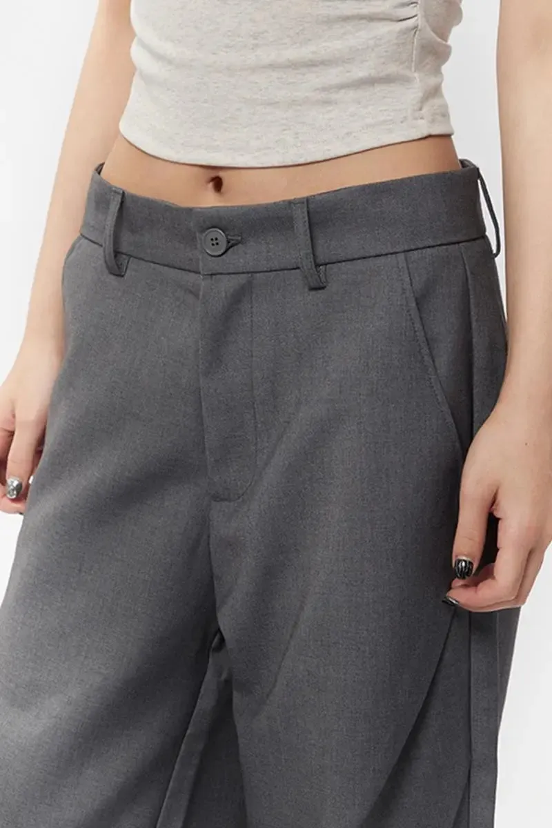 Casual Low-waist Wide-leg Dress Pants with Asymmetric Seam