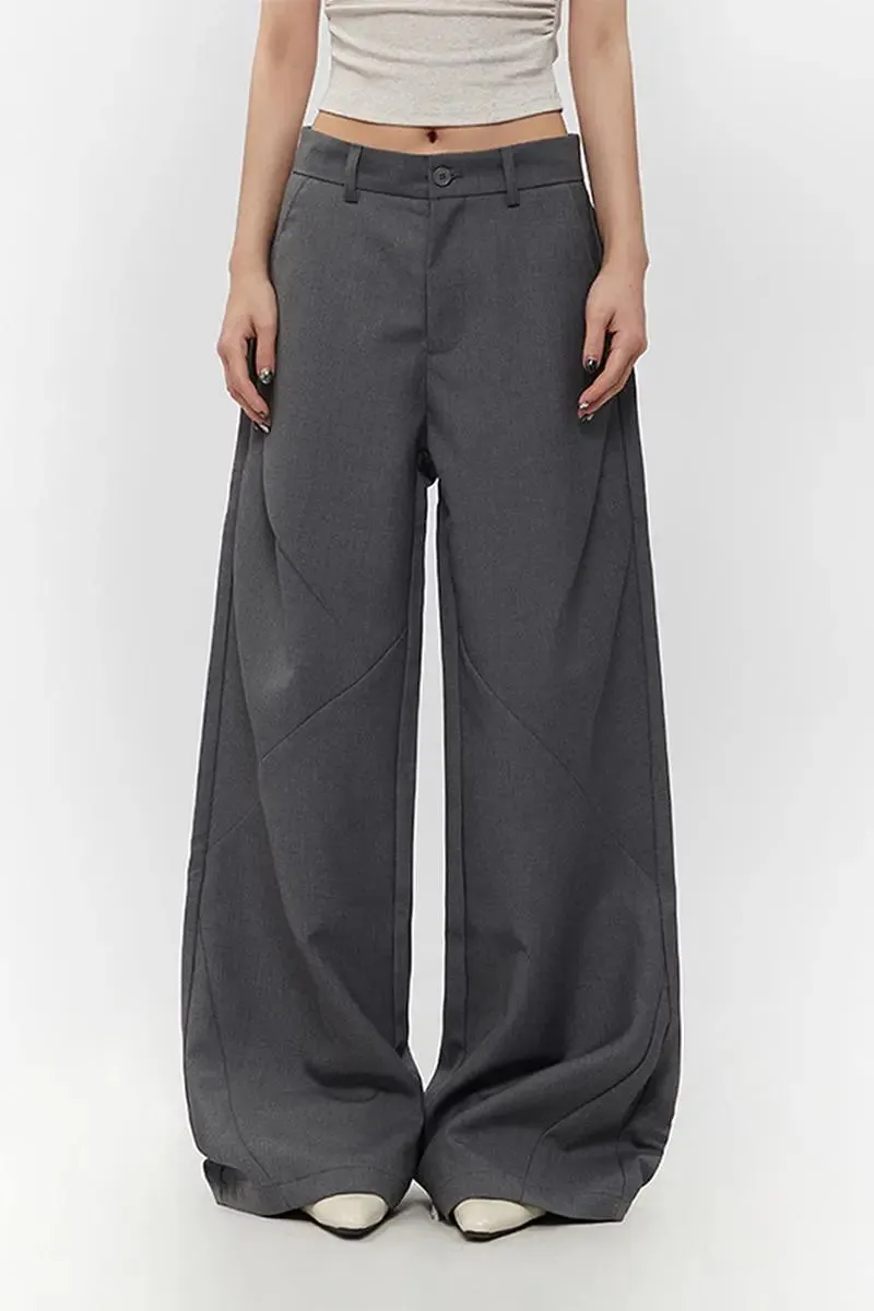 Casual Low-waist Wide-leg Dress Pants with Asymmetric Seam