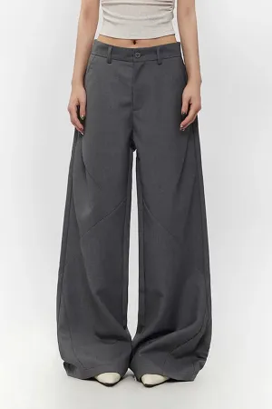 Casual Low-waist Wide-leg Dress Pants with Asymmetric Seam