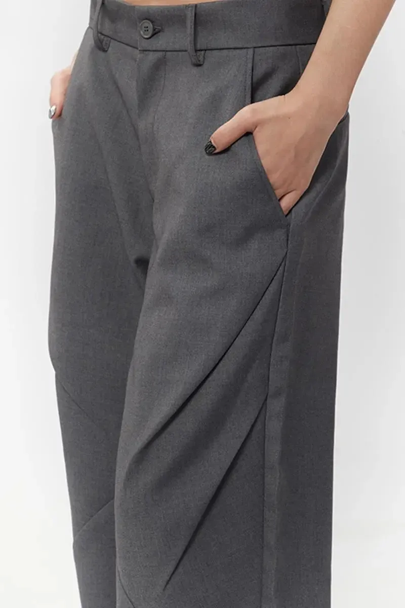 Casual Low-waist Wide-leg Dress Pants with Asymmetric Seam