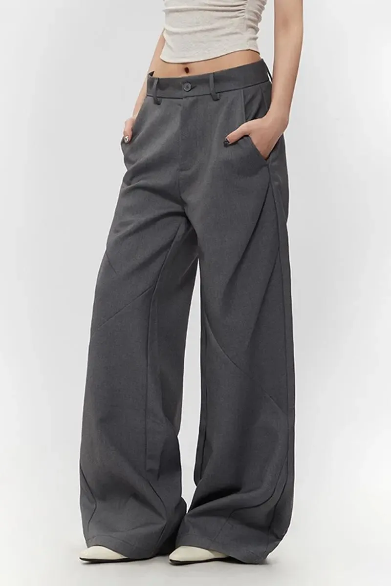 Casual Low-waist Wide-leg Dress Pants with Asymmetric Seam