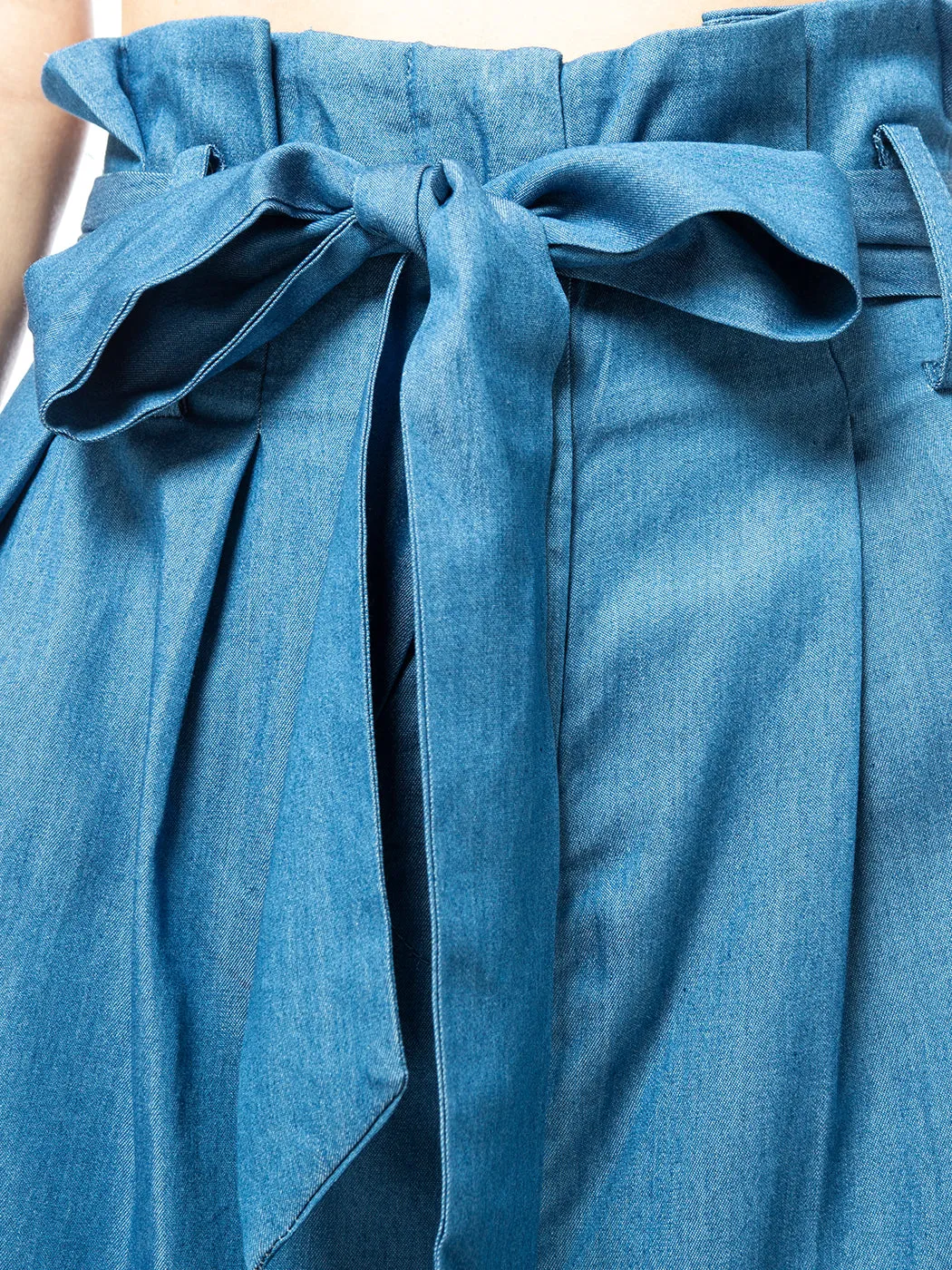 Chambray Tie Wide-Leg Palazzo Jeans