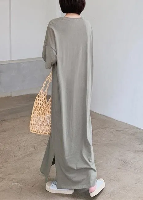 Chic o neck side open clothes Catwalk gray Animal print Plus Size Dresses