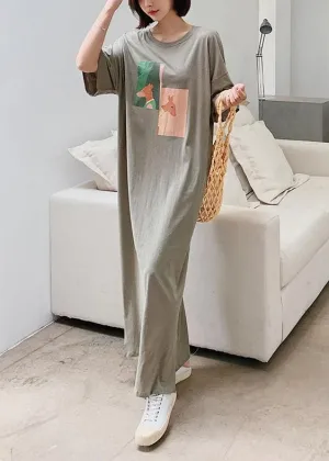 Chic o neck side open clothes Catwalk gray Animal print Plus Size Dresses