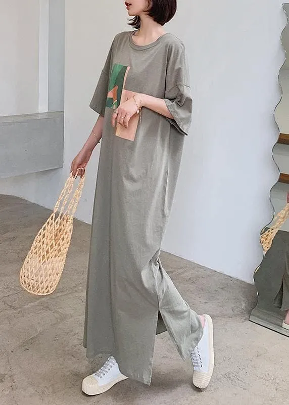 Chic o neck side open clothes Catwalk gray Animal print Plus Size Dresses