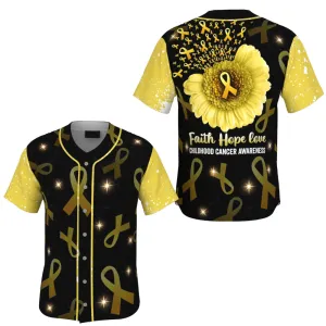 Childhood Cancer Sunflower Yellow Ribbon Baseball Jersey, Faith Hope Love 3D Shirt