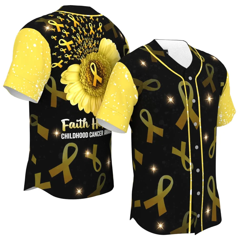 Childhood Cancer Sunflower Yellow Ribbon Baseball Jersey, Faith Hope Love 3D Shirt
