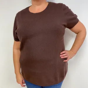 Chocolate Brown Cashmere Short Sleeved Jumper Extra Large