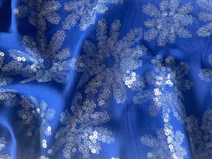 Clear Sequined Starbursts on Rich Sapphire Rayon Crepe (Made in Italy)