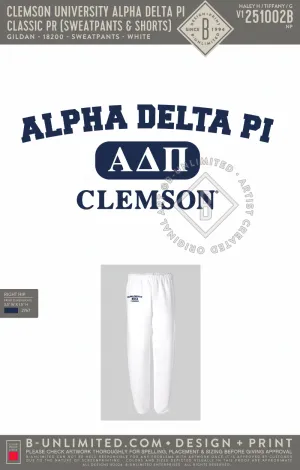 Clemson University Alpha Delta Pi - Classic PR (Sweatpants & shorts) - Gildan - 18200 - Sweatpants - White