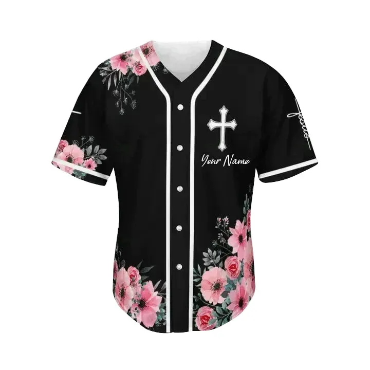 Cross, God, Flower, Faith Baseball Jersey - Custom Baseball Jersey Shirt For Men Women