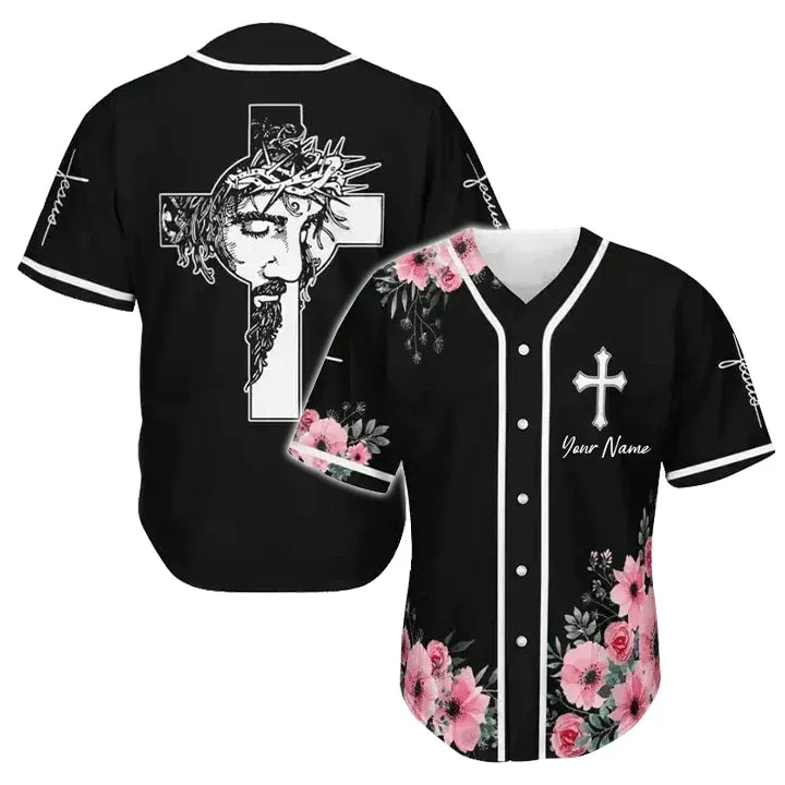 Cross, God, Flower, Faith Baseball Jersey - Custom Baseball Jersey Shirt For Men Women