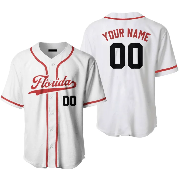 Custom Name Baseball Jerseys Florida White Red, Idea Gift for Men & Women
