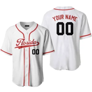 Custom Name Baseball Jerseys Florida White Red, Idea Gift for Men & Women
