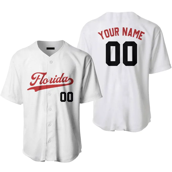 Custom Name Baseball Jerseys Florida White Red, Idea Gift for Men & Women