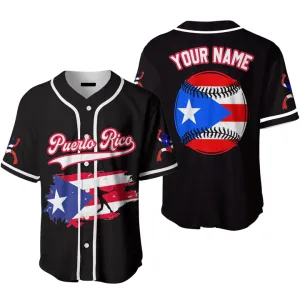 Custom Name Baseball Jerseys Puerto Rico Baseball Black White Red, Idea Gift for Men & Women