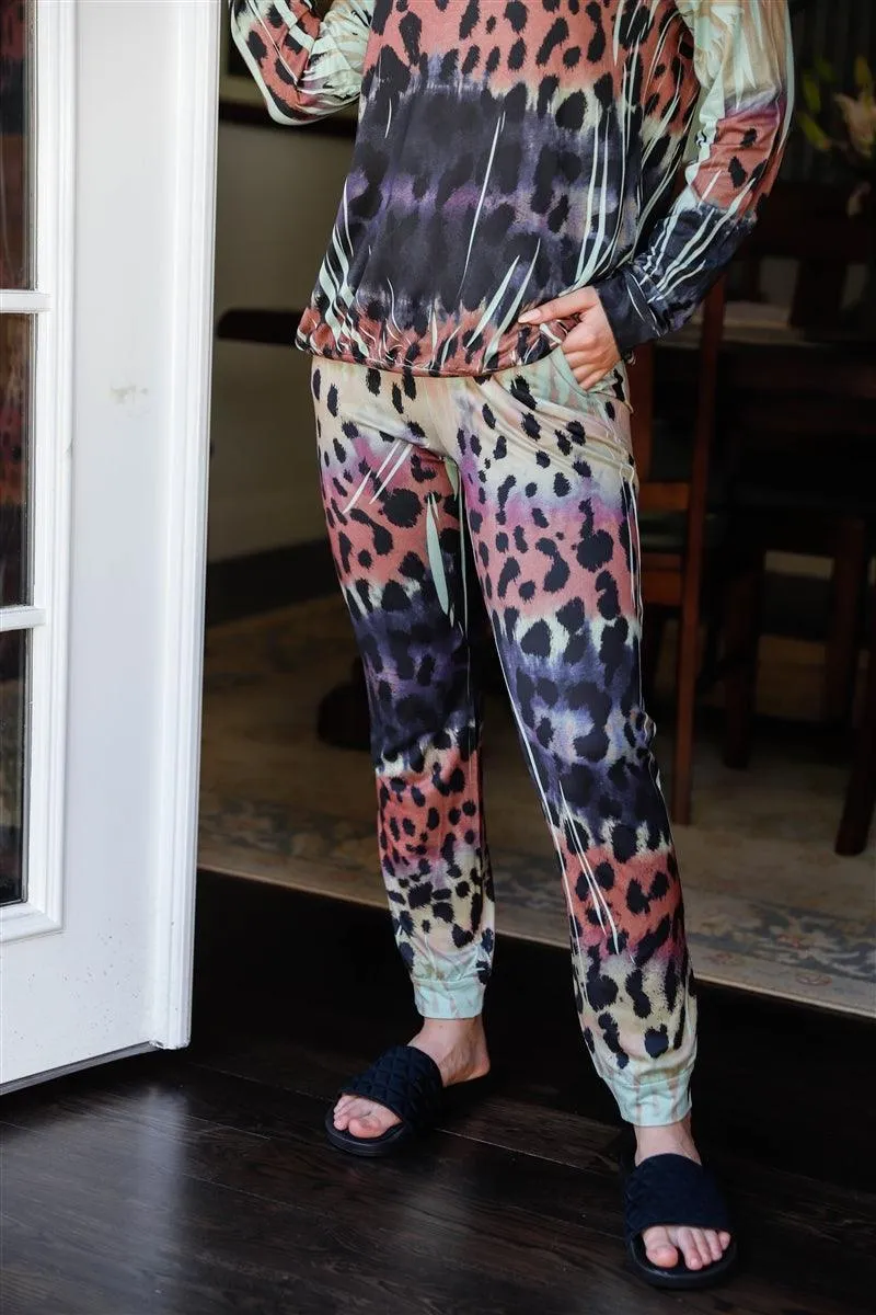Dark Sage Animal Print Long Sleeve T-Shirt & Sweatpants Set