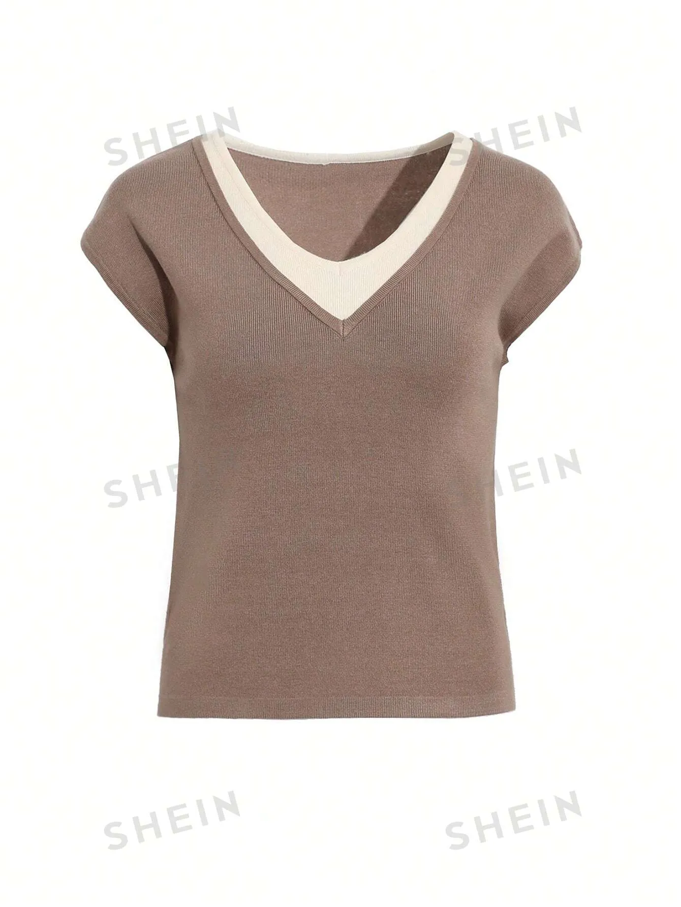 Dazy-Less Ladies' 2 In 1 Patchwork Short Sleeve Knit Top
