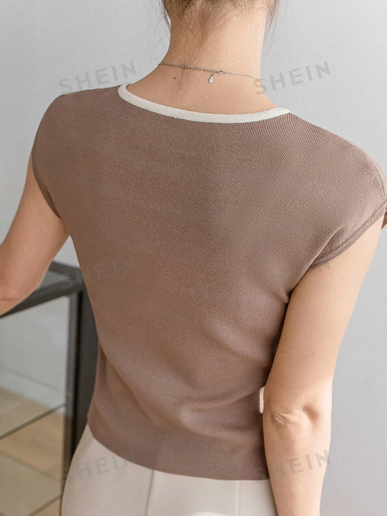 Dazy-Less Ladies' 2 In 1 Patchwork Short Sleeve Knit Top